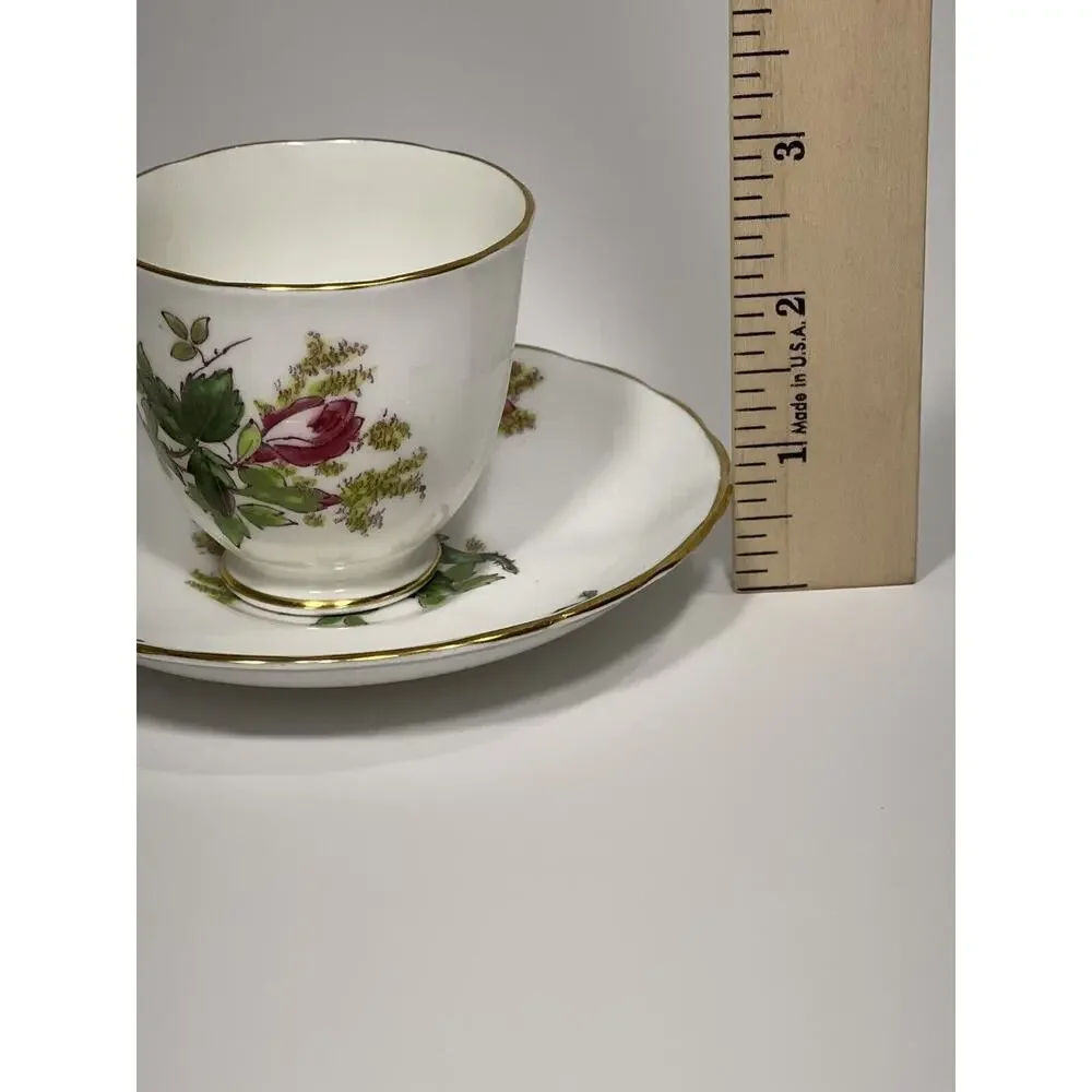 Vintage Royal Chelsea Fine Bone China England Moss Rose Demitasse Teacup‎ Saucer